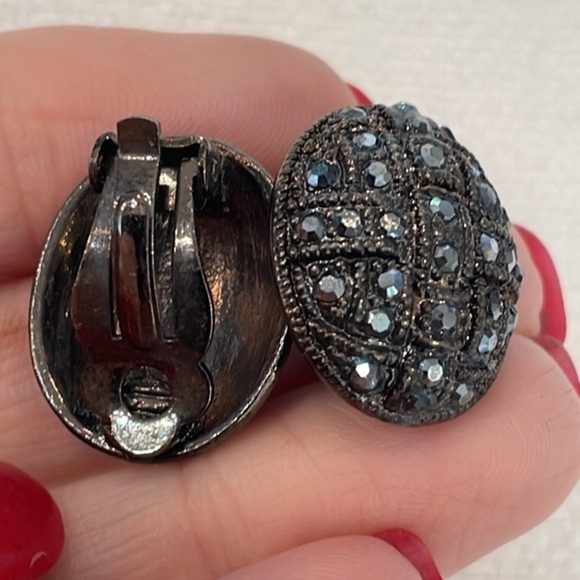 💐5/25 clip on marcasite earrings oval rounded 1980 1990s modern retro - Picture 2 of 5